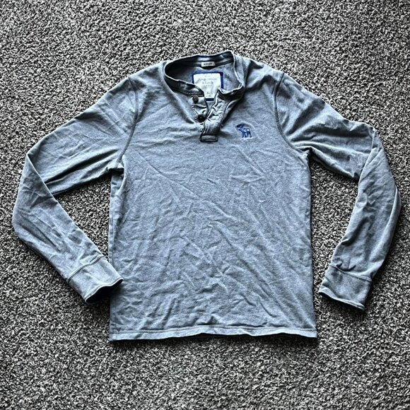 Y2K Abercrombie & Fitch Henley Mens XL Gray Long Sleeve 100% Cotton Tee - Picture 1 of 7